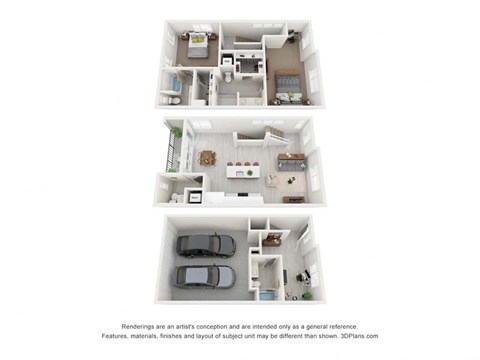 Floor plan for 2 beds, 3.5 baths, 1729 sqft